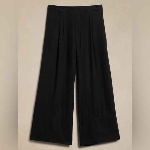 NWT Banana Republic Wide Leg Linen Blend Crop Pull On Black Pant Sz L (#568213) - Picture 5 of 8